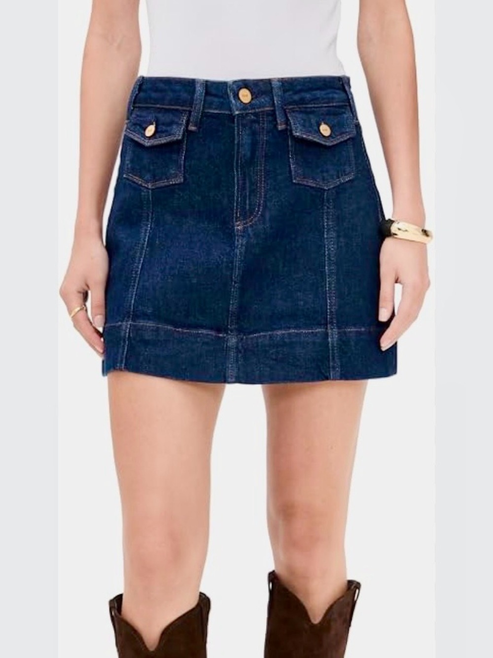 PAIGE Indigo Denim Mini Skirt with Button Flap Pockets